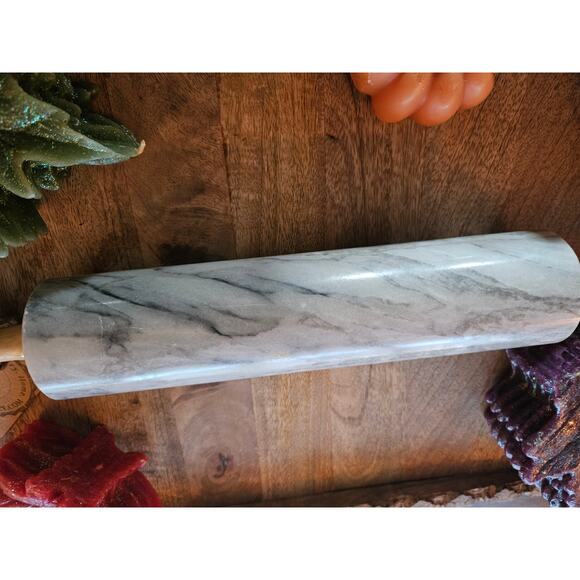 Vintage Marble Rolling Pin — Wooden Handles - Picture 2 of 5